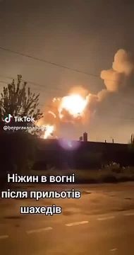 последствия удара "Гераней" по нефтебазе в Нежине Черниговской области