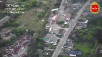 Новейший российский беспилотник «Герань-4 Сикер» не оставил шансов грузовикам ВСУ на стоянке в районе Корюковки Черниговской области